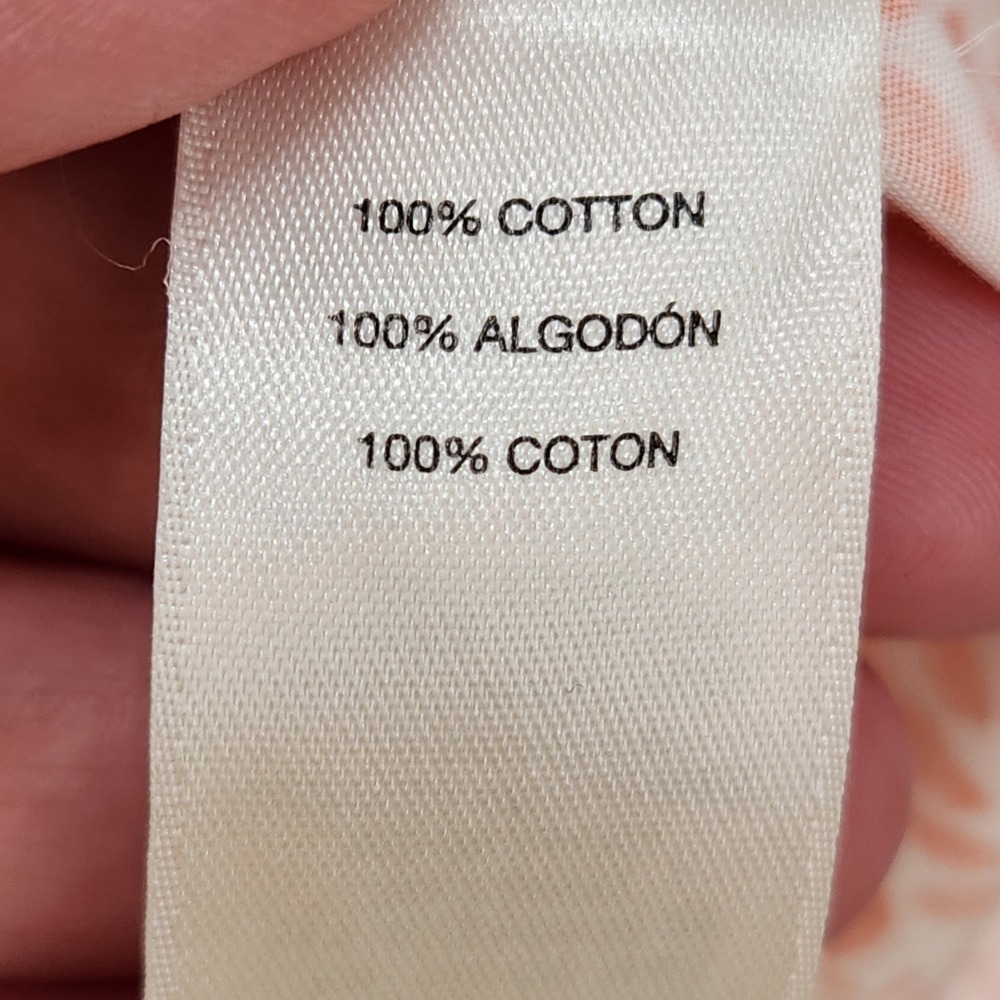 Chicos Non Iron Cotton Button Down Shirt Roll Tab Sleeve Geometric Peach White 3 - Picture 4 of 9